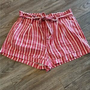 American Eagle, Red Striped Linen Blend Shorts, Size 12